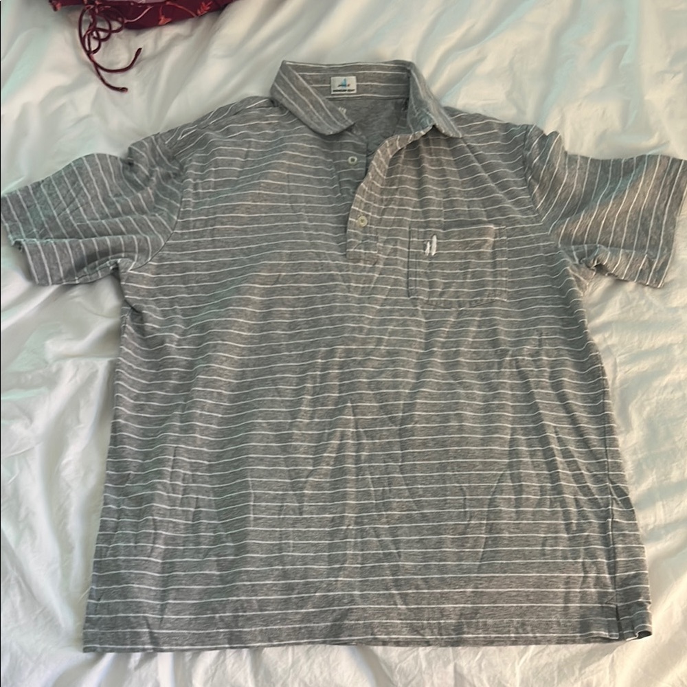 johnnie-O Gray and White Striped Polo Shirt